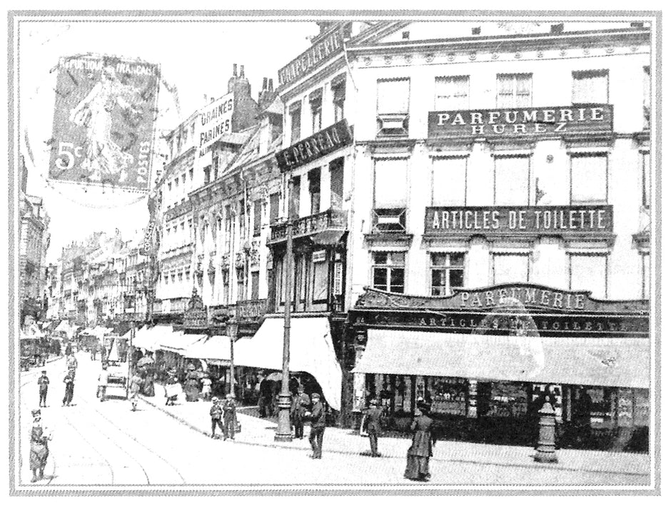 Gravure ancienne de la Parfumerie Hurez, devenue le Soleil d'Or en 1953