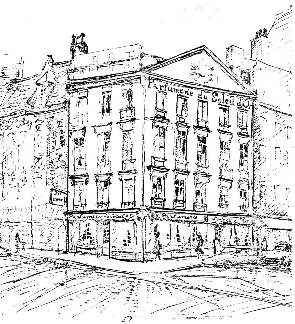 Dessin de la façade de la Parfumerie du Soleil d'Or à Lille