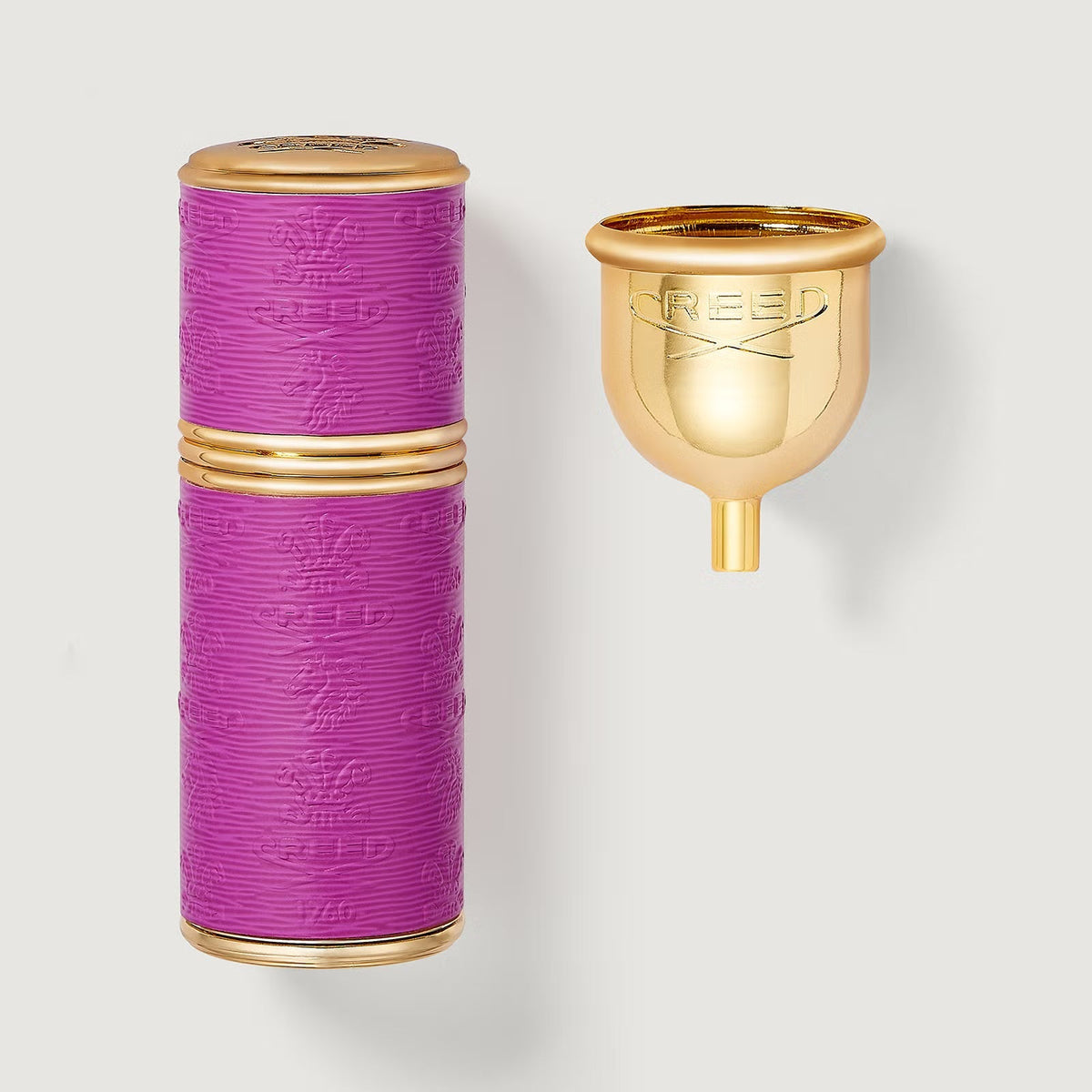 Creed 10 ml travel atomizer, gold and neon purple