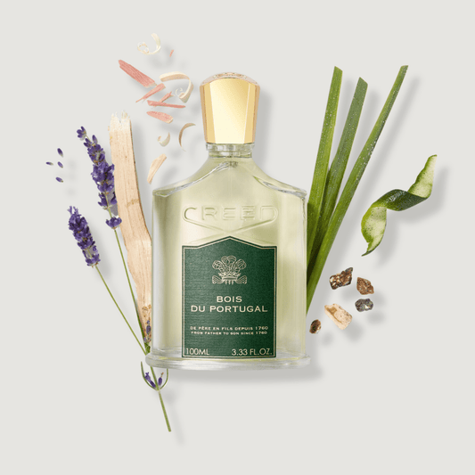 Bois du Portugal de Creed, flacon et matières premières
