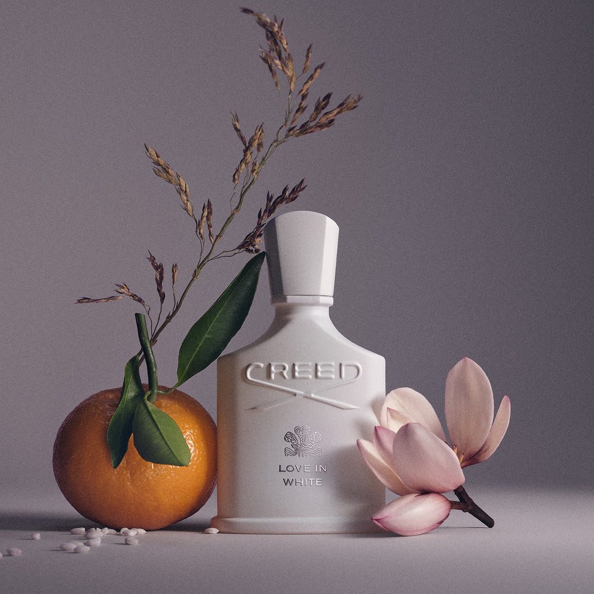 Love In White by Creed, bottle with raw materials